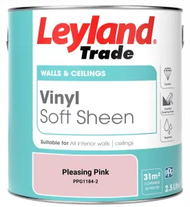 Leyland Trade Vinyl Soft Sheen Walls & Ceilings Emulsion Paint Pleasing Pink (PPG1184-2) - 2.5L