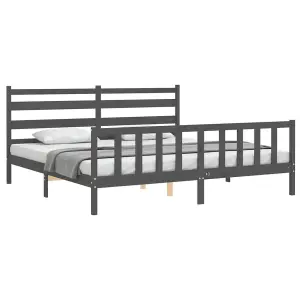 Berkfield Bed Frame with Headboard Grey 200x200 cm Solid Wood