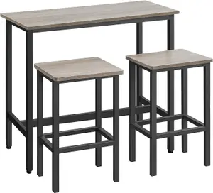 VASAGLE Breakfast Bar Table Set with 2 Stools, Dining Table Set, Steel Frame, Heather Greige and Ink Black