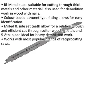 5-Pack 300mm Bi-Metal Reciprocating Saw Blades for Heavy-Duty Cutting