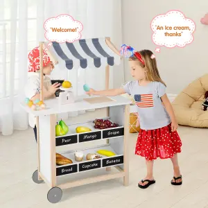 Costway Pretend Play Kids Ice Cream Cart Wooden Grocery Store Toddler Supermarket Toy