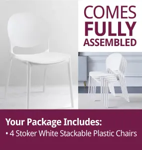 Hallowood Furniture Stoker White Stackable Plastic Backrest Chairs x 4