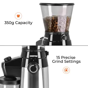 Geepas 1140W Espresso & Cappuccino Coffee Machine & Conical Burr Coffee Grinder Combo Set