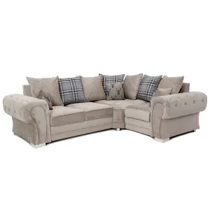 Milan 4 Seater L Shaped Corner Sofa Scatter Back Chesterfield Arms Mink Right Hand Facing