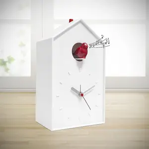 Modern White & Red Plastic Cuckoo Battery Operated Alarm Clock