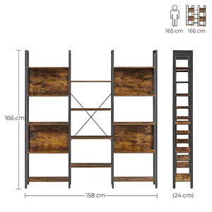 VASAGLE Shelving Unit, Bookcase, 14 Shelves Bookshelf, Metal Frame, Industrial, Rustic Brown and Ink Black