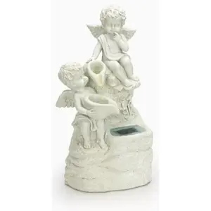 Solar Cherub Ornament Light Fountain Garden Decoration Stone Effect Statue