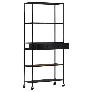 Berkfield Book Cabinet 90x35x180 cm Rough Mango Wood & Iron