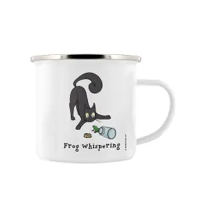 Grindstore Frog Whispering Cat Enamel Mug White (One Size)