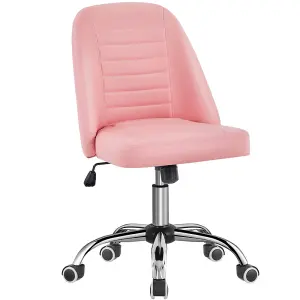 Yaheetech Armless Adjustable Desk Chair with Rolling Wheels - Pink / Faux Leather