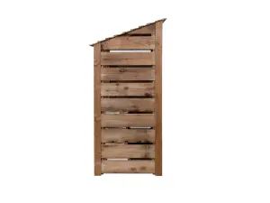 Slatted wooden log store with kindling shelf W-99cm, H-180cm, D-88cm - brown finish