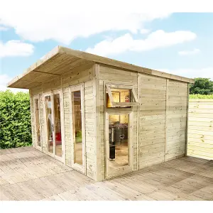 4m x 4m (13ft x 13ft) Insulated Pressure Treated Garden Room / Office + Double Doors + Double Glazing + Overhang (4x4)