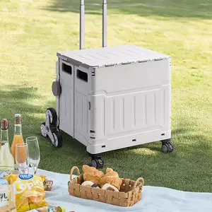 Outdoor White Collapsible Rolling Protable Crate with Adjustable Handle 43.5cm W