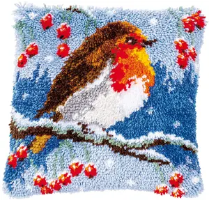 L/HK CUSH ROBIN - Latch Hook Kit: Cushion: Red Robin in Winter - Vervaco