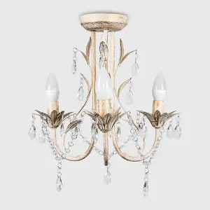 ValueLights Odelia Gloss White Shabby Chic 3 Way Ceiling Light Chandelier with Decorative Black Jewel Beads