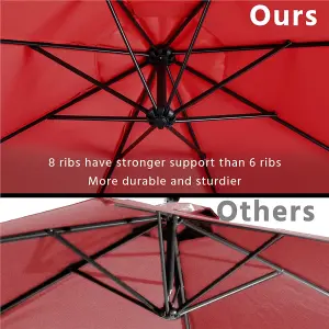 Yaheetech Red 3m Patio Offset Umbrella Outdoor Parasol with Crank