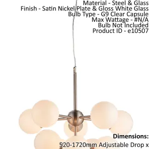 Ceiling Pendant Light Satin Nickel Plate & Gloss White Glass 11 x 18W G9