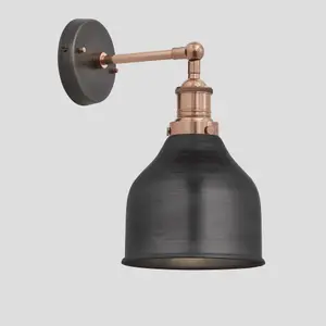 Industville Brooklyn Cone Wall Light, 7 Inch, Pewter, Copper Holder