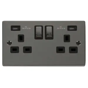 Click Scolmore Deco Switched Plug Socket Dual USB-A Black Nickel - VPBN580BK