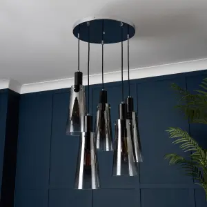 Litecraft Visconte Atrani Black Ombre 5 Light Cascading Pendant