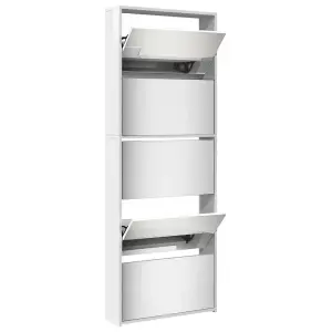 Berkfield Shoe Cabinet with Mirror 5-Layer High Gloss White 63x17x169.5 cm