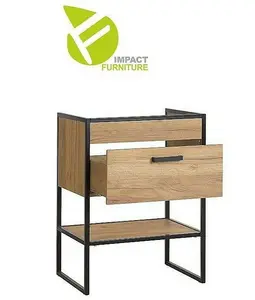 600 Bathroom Vanity Sink Unit Cabinet with Basin Black Steel Oak Finish Freestanding Loft Industrial Brook