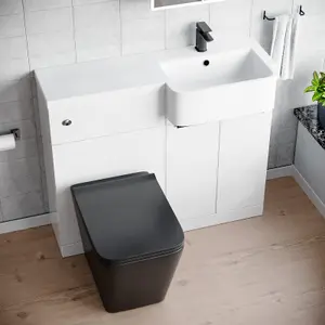 Nes Home 1000mm RH Basin Vanity Black Handles, WC Unit & Square Black BTW Toilet