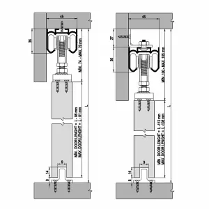 DecorAndDecor X-Slide Top Hung Sliding Door Gear Kit - 80Kg Max Door Weight - 3000mm Track