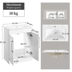 Yaheetech White Bathroom Vanity with Ceramic Basin Unit Freestanding Storage Cabinet with Door