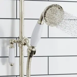 ENKI Chrome Traditional Solid Brass Ceramic Detail Handheld Shower Head & Hose EH013