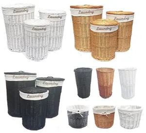 Wicker Round Laundry Basket With Lining Grey Laundry Basket Medium 50x37cm