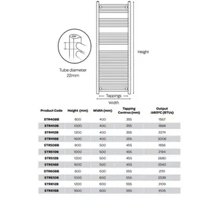 Straight Towel Rail Heated Towel Rails Black / 100cm H x 50cm W x 4cm D