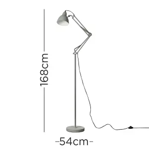 ValueLights Noya Modern Grey Metal Adjustable Reading Task/Study Desk/Craft Spotlight Floor Lamp with 6w LED GLS Bulb