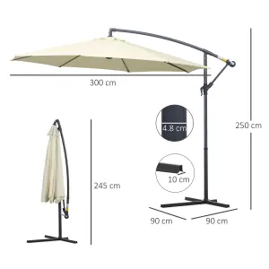 Outsunny 3(m) Cantilever Parasol Banana Umbrella Crank & Tilt, Beige