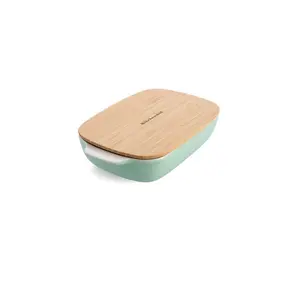 KitchenAid Stoneware Rectangular Dish with Bamboo Lid Pistachio / 32cm