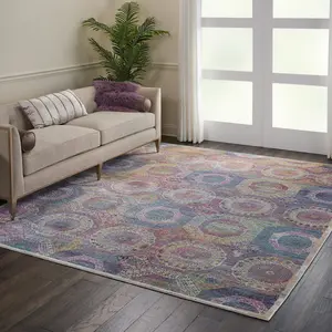 Multi Traditional Easy to Clean Geometric Rug For Dining Room Bedroom And Living Room-122cm X 183cm