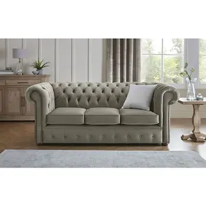 Chesterfield 3 Seater Fabric Malta Putty 09 Sofa