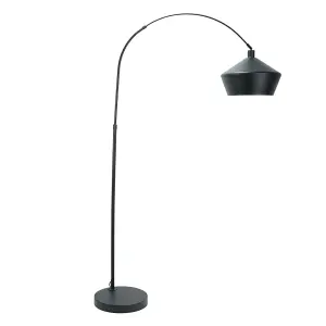 ValueLights Louis Black Arched Curved Floor Lamp with Black Metal Lamp Shade with LED Bulb