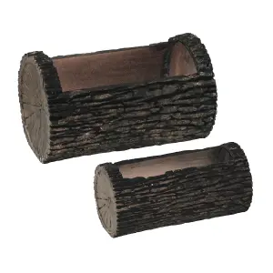 simpa 2PC Woodland Textured Trunk Style Plastic Trough Planters