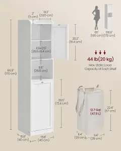 VASAGLE Tall Bathroom Cabinet with Laundry Basket, Storage Unit, Removable Laundry Basket with Handles, Cloud White