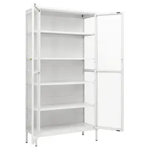 Berkfield Display Cabinet White 90x40x180 cm Steel and Tempered Glass