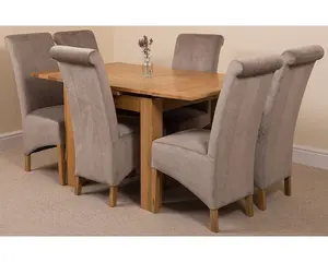 Richmond 90cm - 150cm Square Oak Extending Dining Table and 6 Chairs Dining Set with Montana Grey Fabric Chairs