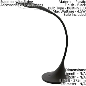 2 PACK Table Lamp Colour Black Sweeping Curve Design Touch To DIm LED 4.5W