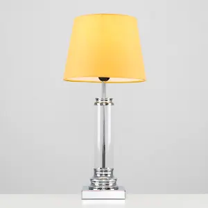 ValueLights Knowles Modern Clear Glass Column Design Touch Table Lamp with Mustard Shade