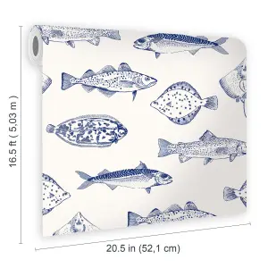 Joules Blue Fish Smooth Wallpaper Sample