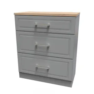 Kent Ready assembled Matt dark grey light oak effect 3 Drawer Chest of drawers (H)885mm (W)765mm (D)415mm