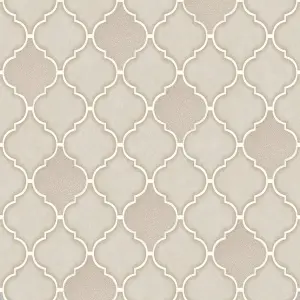 Holden Retro Trellis Tile Ogee Geometric Glitter Geo Tiling On a Roll Wallpaper Stone 89310