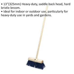 Durable Heavy Duty Hard Bristle Yard Broom with Wooden Handle and Saddle Back Brush Head