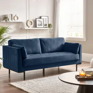 Furniturebox UK Evelyn 3-Seater Velvet Sofa in Navy On Wooden Frame