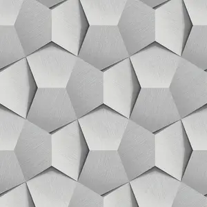 Grandeco Boaz 3D Effect Metal Panel Blown Vinyl Textured Wallpaper, Light Silver Grey